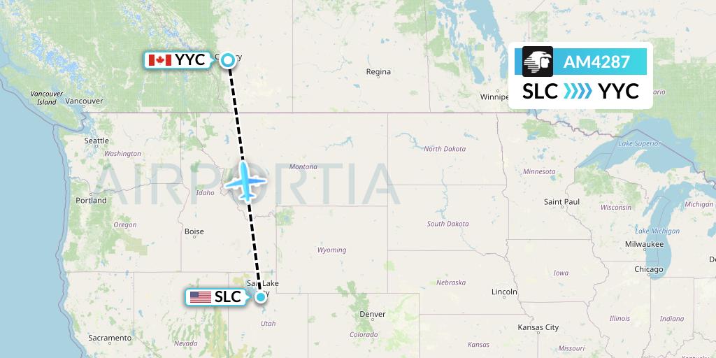 AM4287 Aeromexico Flight Map: Salt Lake City to Calgary