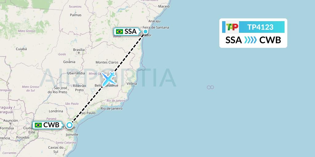 TP4123 TAP Portugal Flight Map: Salvador to Curitiba