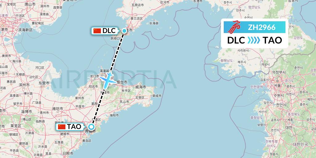 ZH2966 Shenzhen Airlines Flight Map: Dalian to Qingdao