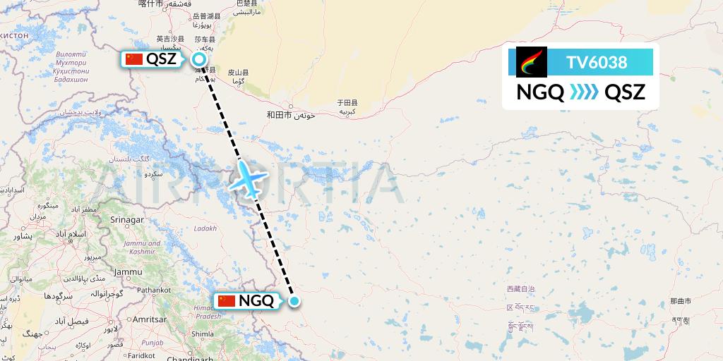 TV6038 Tibet Airlines Flight Map: Ngari to Hotan