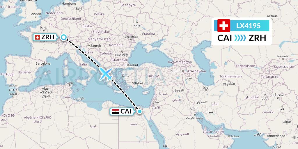LX4195 Swiss Flight Map: Cairo to Zurich