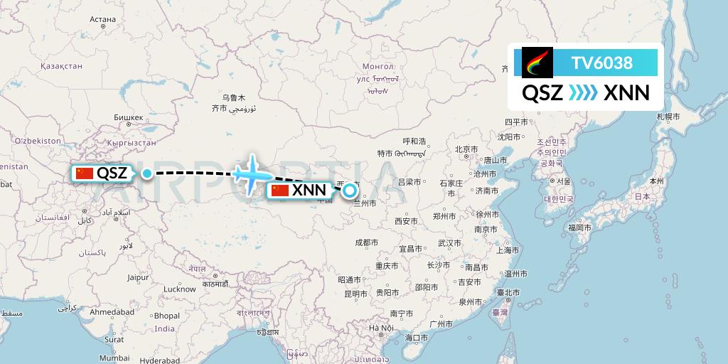 TV6038 Tibet Airlines Flight Map: Hotan to Xining