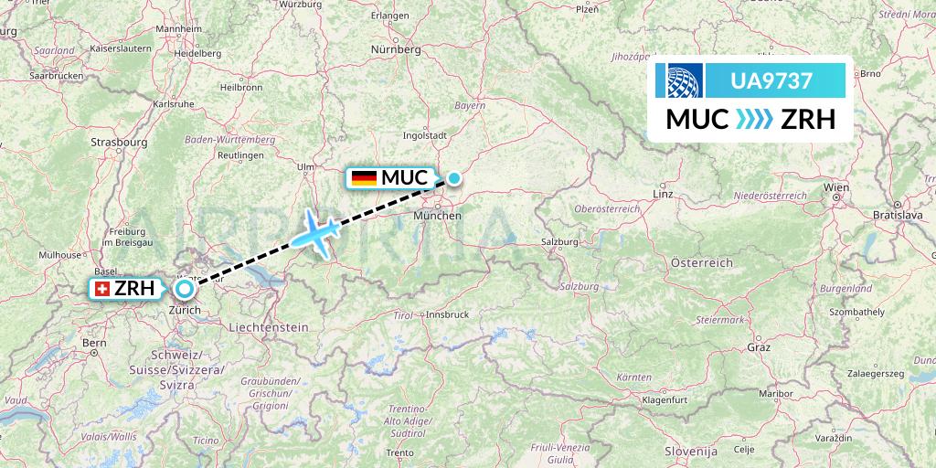 UA9737 United Airlines Flight Map: Munich to Zurich