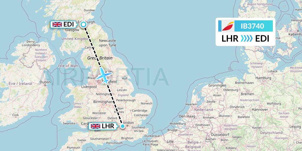 IB3740 Iberia Flight Map: London to Edinburgh