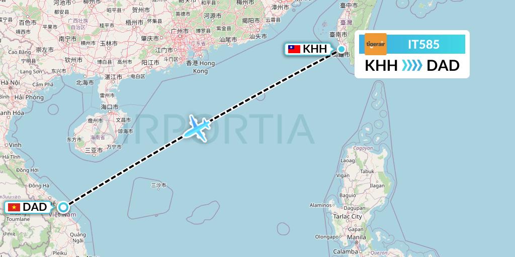 IT585 Tigerair Taiwan Flight Map: Kaohsiung to Da Nang