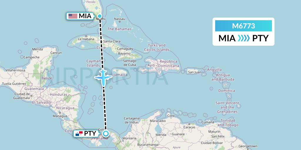 M6773 Amerijet International Flight Map: Miami to Panama City