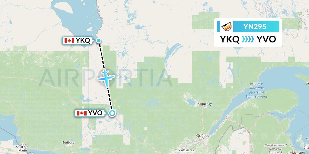 YN295 Air Creebec Flight Map: Waskaganish to Val-d'Or
