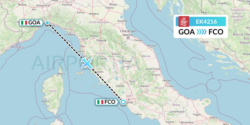 EK4216 Emirates Flight Map: Genoa to Rome