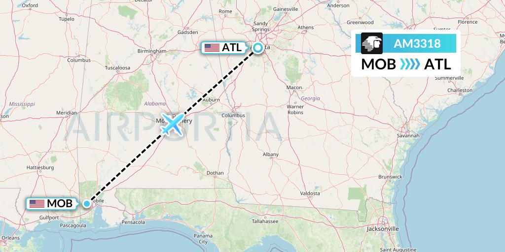 AM3318 Aeromexico Flight Map: Mobile to Atlanta