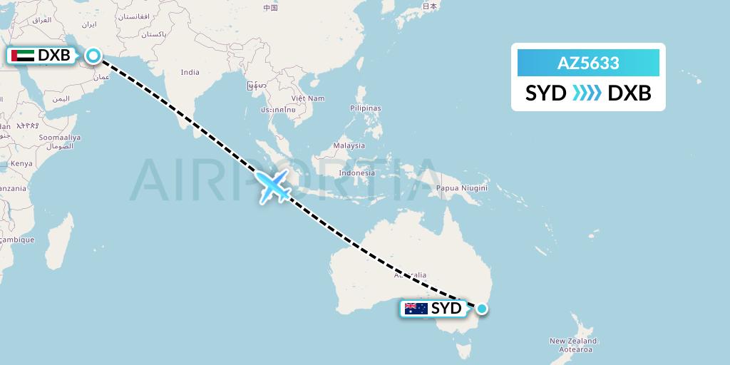 AZ5633 ITA Airways Flight Map: Sydney to Dubai