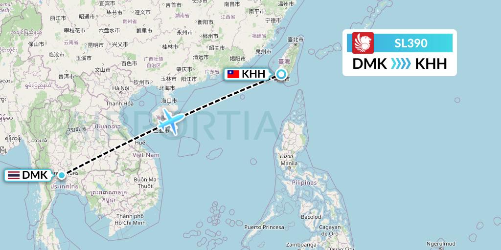 SL390 Thai Lion Air Flight Map: Bangkok to Kaohsiung
