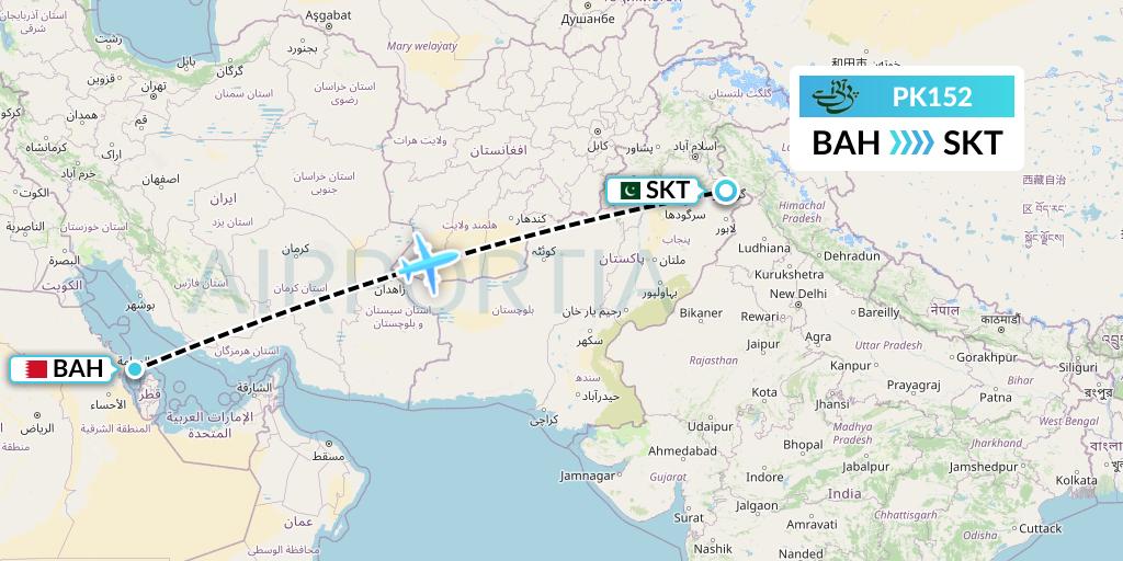 PK152 Pakistan International Airlines Flight Map: Bahrain to Sialkot