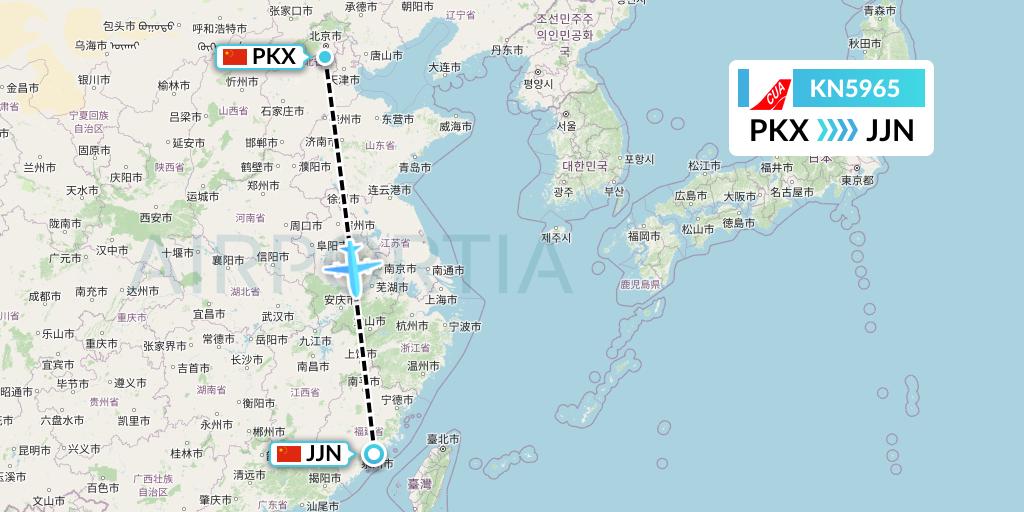KN5965 China United Airlines Flight Map: Beijing to Jinjiang
