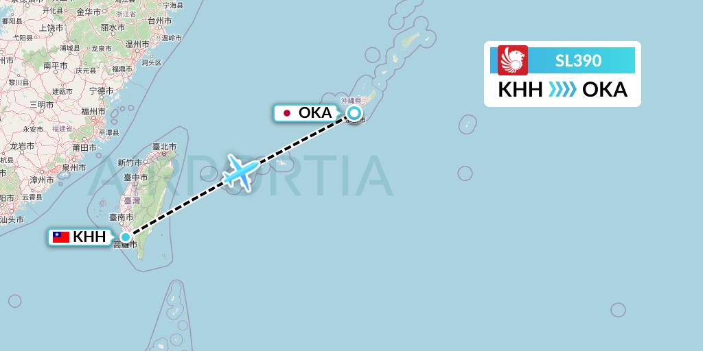 SL390 Thai Lion Air Flight Map: Kaohsiung to Naha