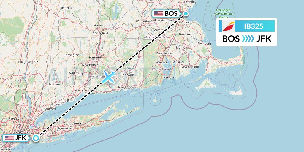 IB325 Iberia Flight Map: Boston to New York