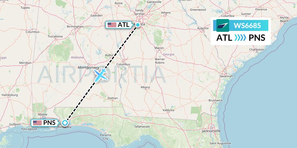 WS6685 WestJet Flight Map: Atlanta to Pensacola
