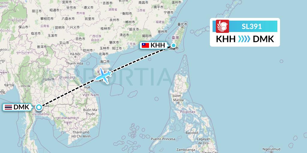 SL391 Thai Lion Air Flight Map: Kaohsiung to Bangkok