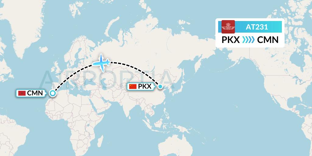 AT231 Royal Air Maroc Flight Map: Beijing to Casablanca