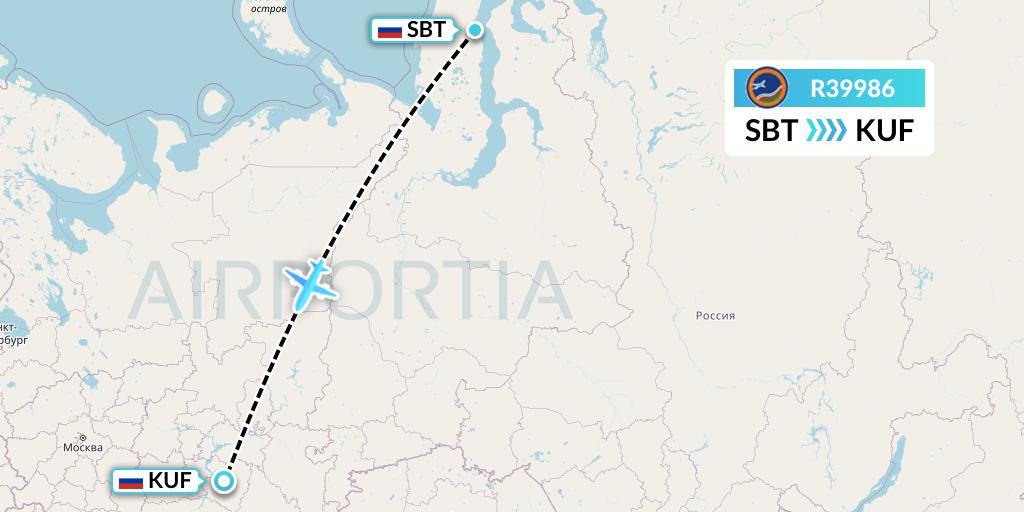 R39986 Yakutia Airlines Flight Map: Sabetta to Samara
