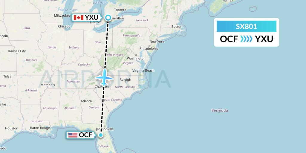 SX801 Flygta Airlines Flight Map: Ocala to London