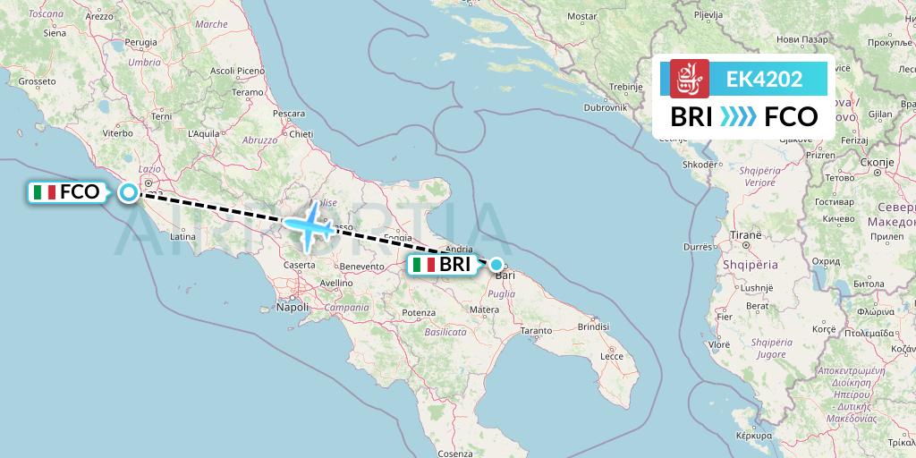 EK4202 Emirates Flight Map: Bari to Rome