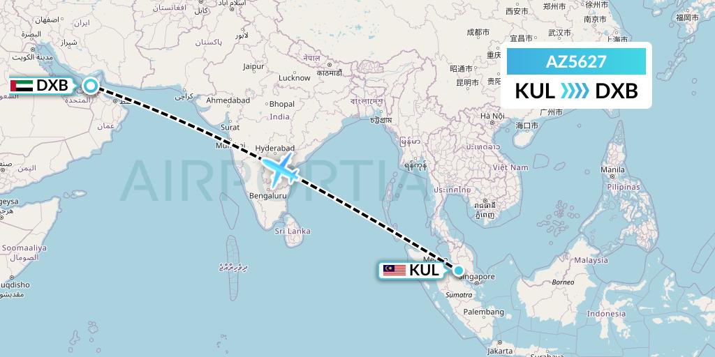 AZ5627 ITA Airways Flight Map: Kuala Lumpur to Dubai