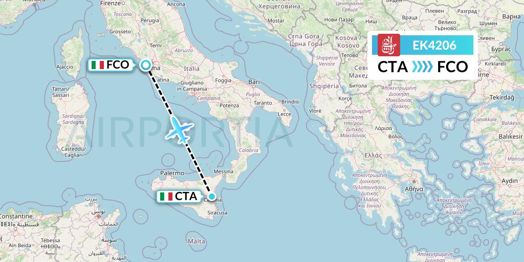 EK4206 Emirates Flight Map: Catania to Rome