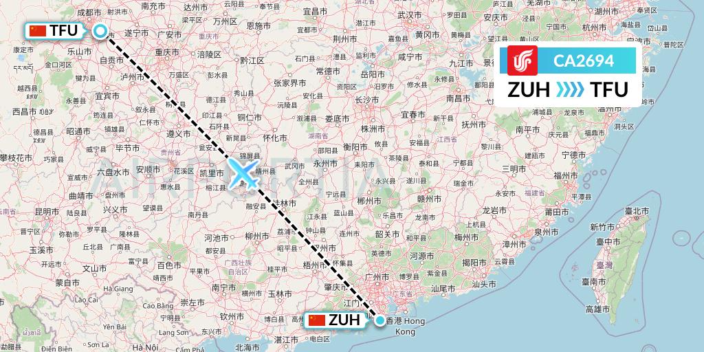 CA2694 Air China Flight Map: Zhuhai to Chengdu