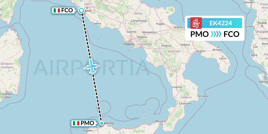 EK4224 Emirates Flight Map: Palermo to Rome