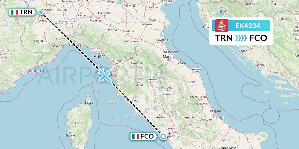 EK4234 Emirates Flight Map: Turin to Rome