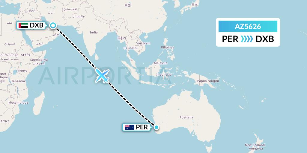 AZ5626 ITA Airways Flight Map: Perth to Dubai