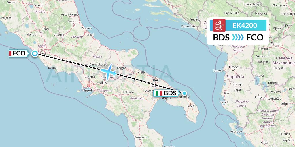 EK4200 Emirates Flight Map: Brindisi to Rome