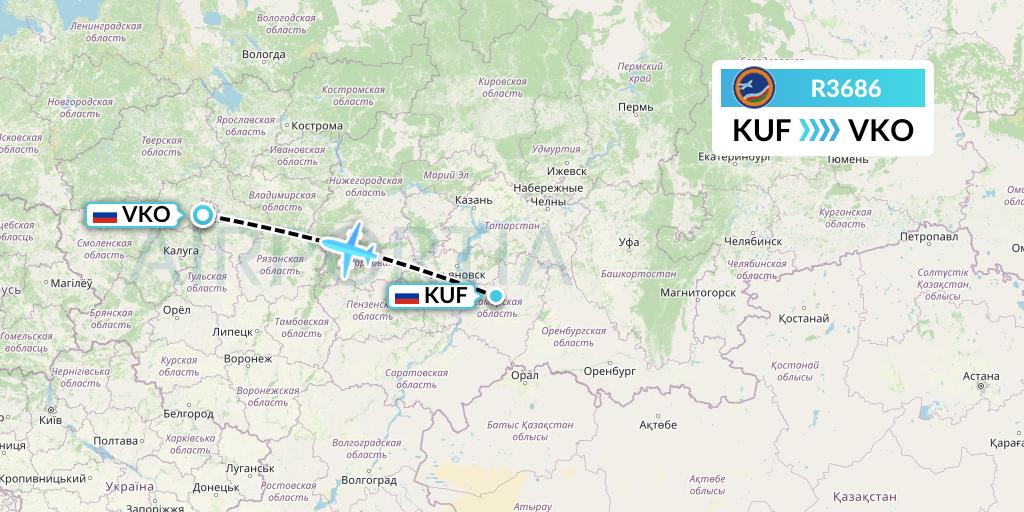 R3686 Yakutia Airlines Flight Map: Samara to Moscow