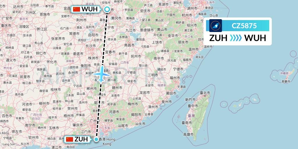 CZ5875 China Southern Airlines Flight Map: Zhuhai to Wuhan