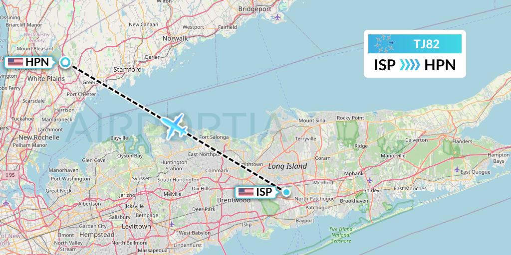 TJ82 Tradewind Aviation Flight Map: Islip to White Plains