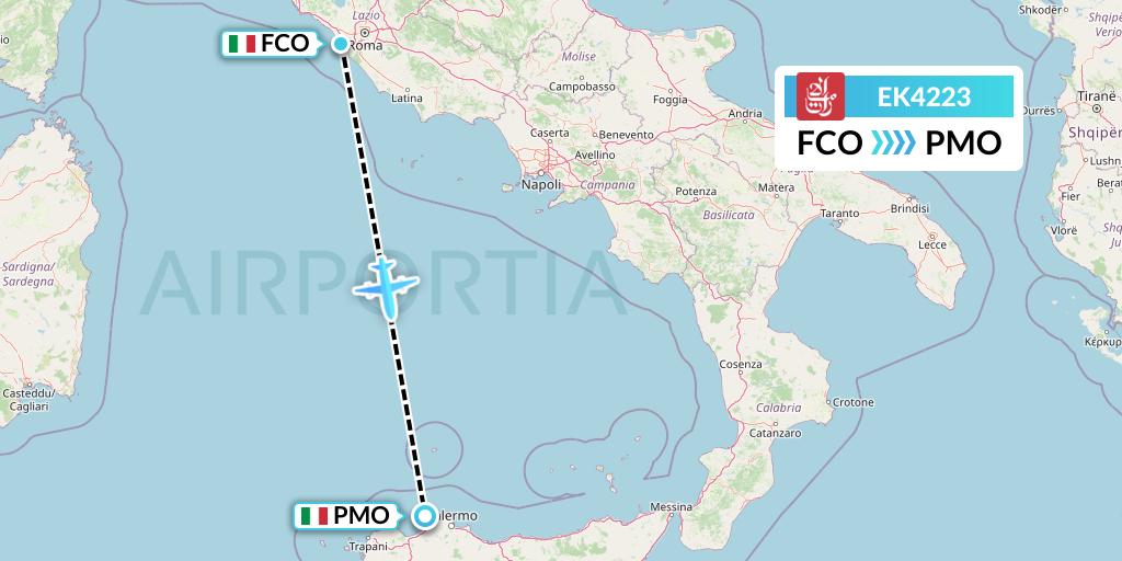 EK4223 Emirates Flight Map: Rome to Palermo