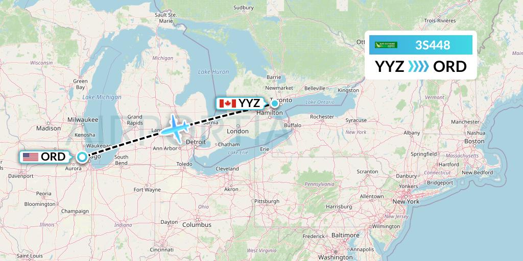 3S448 Air Antilles Express Flight Map: Toronto to Chicago
