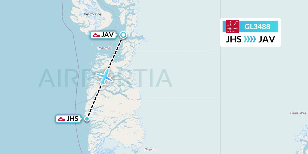 GL3488 Air Greenland Flight Map: Sisimiut to Ilulissat