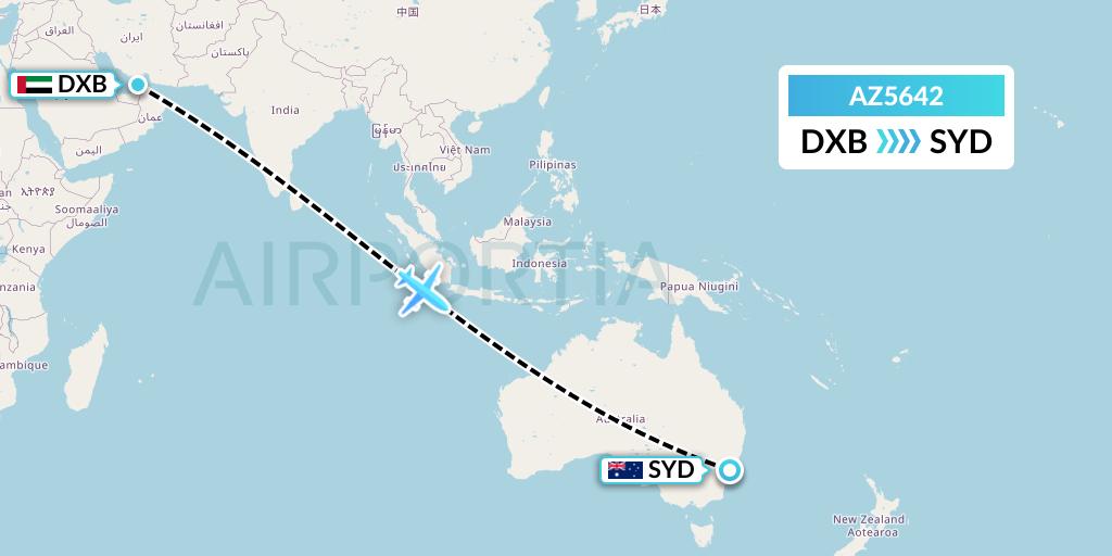 AZ5642 ITA Airways Flight Map: Dubai to Sydney