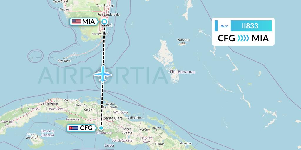 II833 IBC Airways Flight Map: Cienfuegos to Miami
