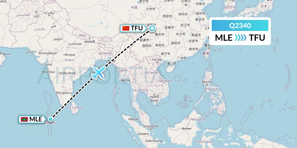 Q2340 Maldivian Flight Map: Male to Chengdu