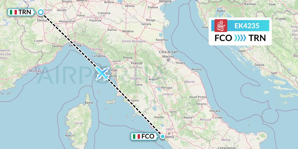 EK4235 Emirates Flight Map: Rome to Turin