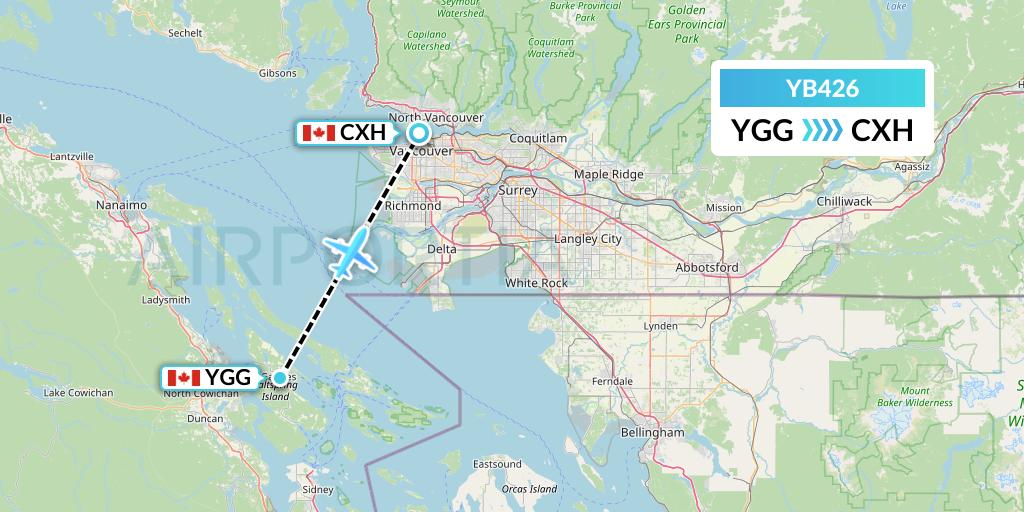 YB426 Harbour Air Seaplanes Flight Map: Ganges Harbor to Vancouver