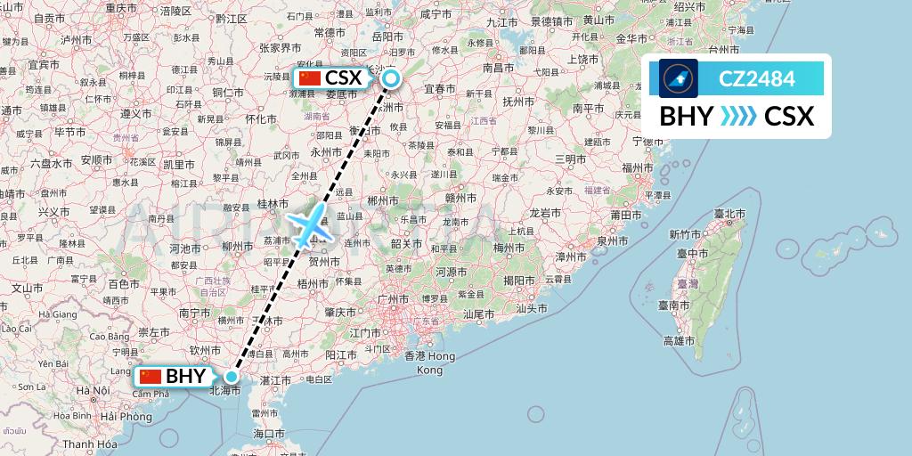 CZ2484 China Southern Airlines Flight Map: Beihai to Changsha
