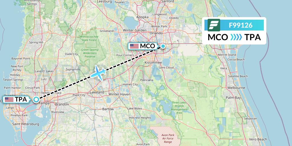 F99126 Frontier Airlines Flight Map: Orlando to Tampa
