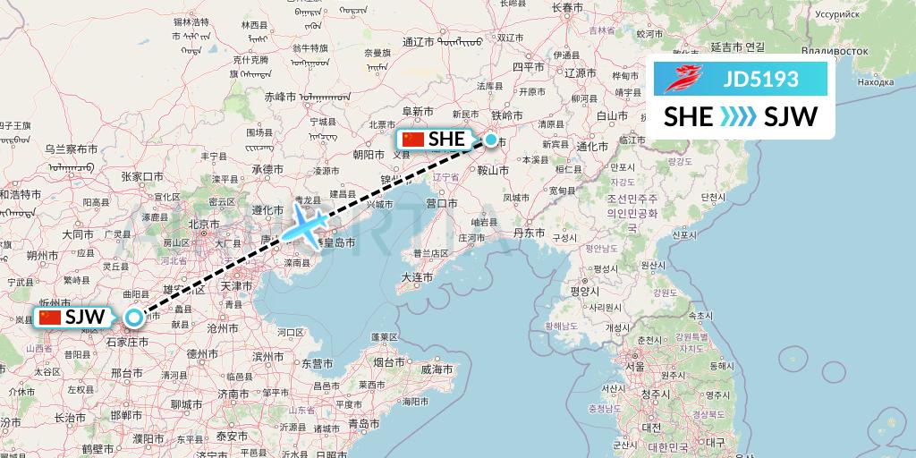 JD5193 Capital Airlines Flight Map: Shenyang to Shijiazhuang