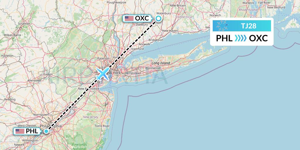 TJ28 Tradewind Aviation Flight Map: Philadelphia to Oxford