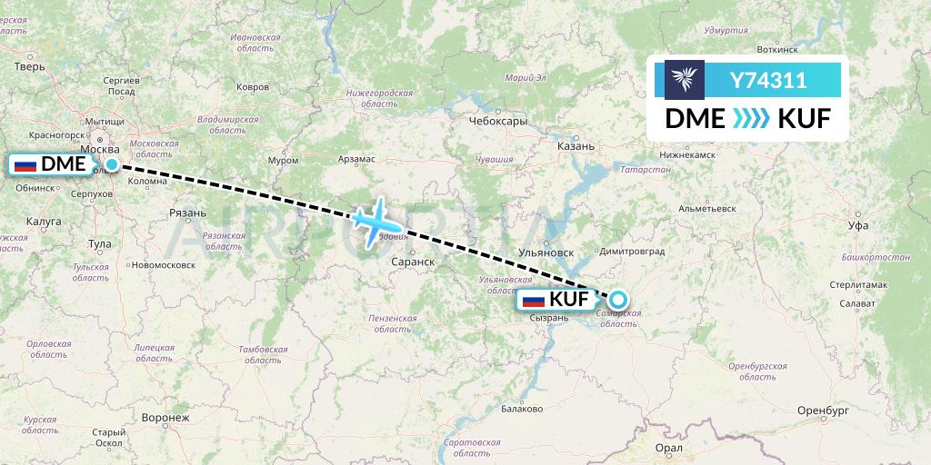 Y74311 NordStar Flight Map: Moscow to Samara