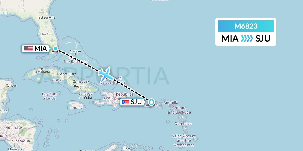 M6823 Amerijet International Flight Map: Miami to San Juan