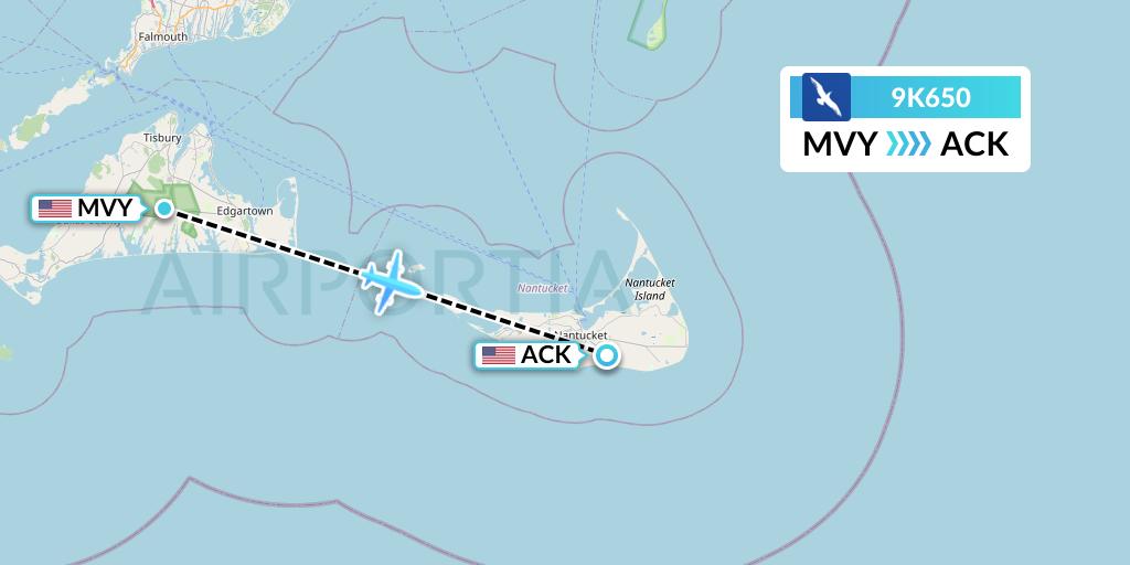 9K650 Cape Air Flight Map: Martha's Vineyard to Nantucket